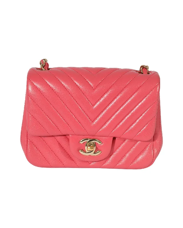 Chanel Chevron Pink Lambskin Mini Flap Bag