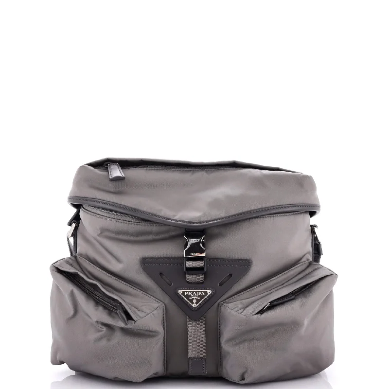 Triangle Logo Double Pocket Shoulder Bag Re-Nylon and Leather