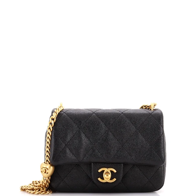 Sweet Heart Chain Square Flap Bag Quilted Caviar Mini