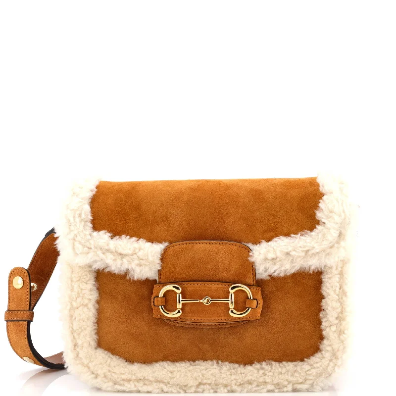 Horsebit 1955 Shoulder Bag Suede with Shearling Small