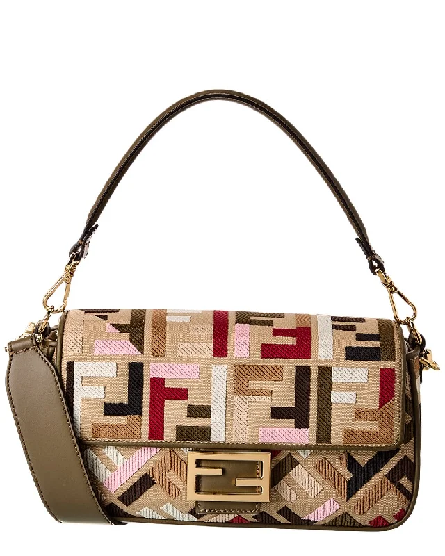 FENDI Baguette FF Canvas & Leather Shoulder Bag