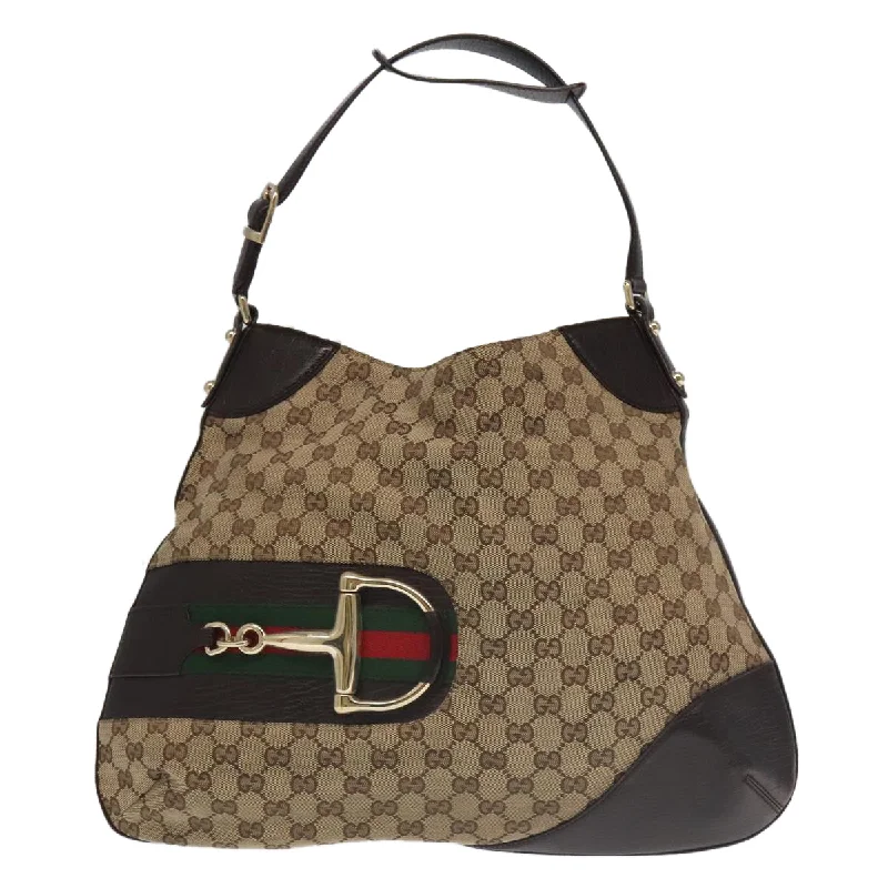 Gucci Horsebit  Canvas Shoulder Bag (Pre-Owned)