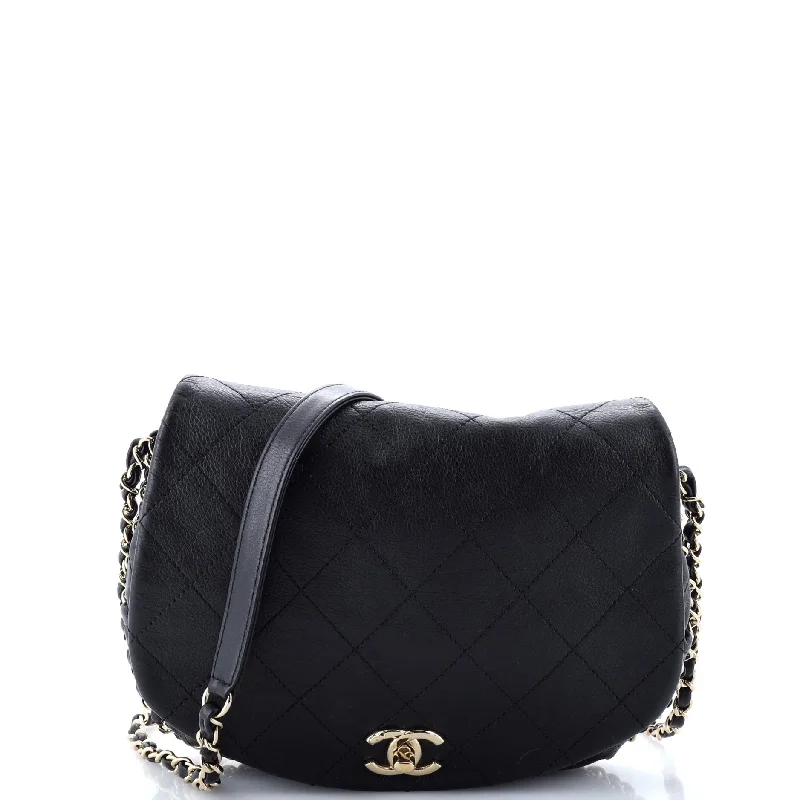 Chain Around Saddle Flap Bag Quilted Calfskin Small