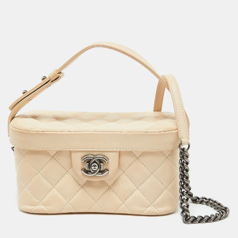 Chanel Beige Quilted Leather Boy Vanity Case Bag