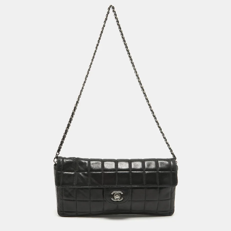 Chanel Black Chocolate Bar Quilted Leather East West Flap Bag