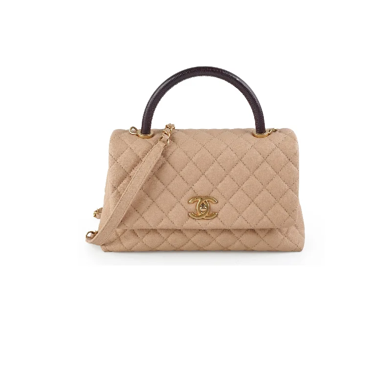 Chanel Medium Caviar Coco Handle Beige (Lizard embossed top handle)