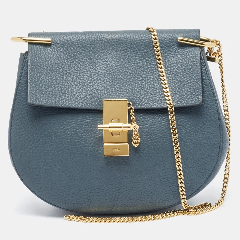 Chloe Blue Leather Medium Drew Shoulder Bag