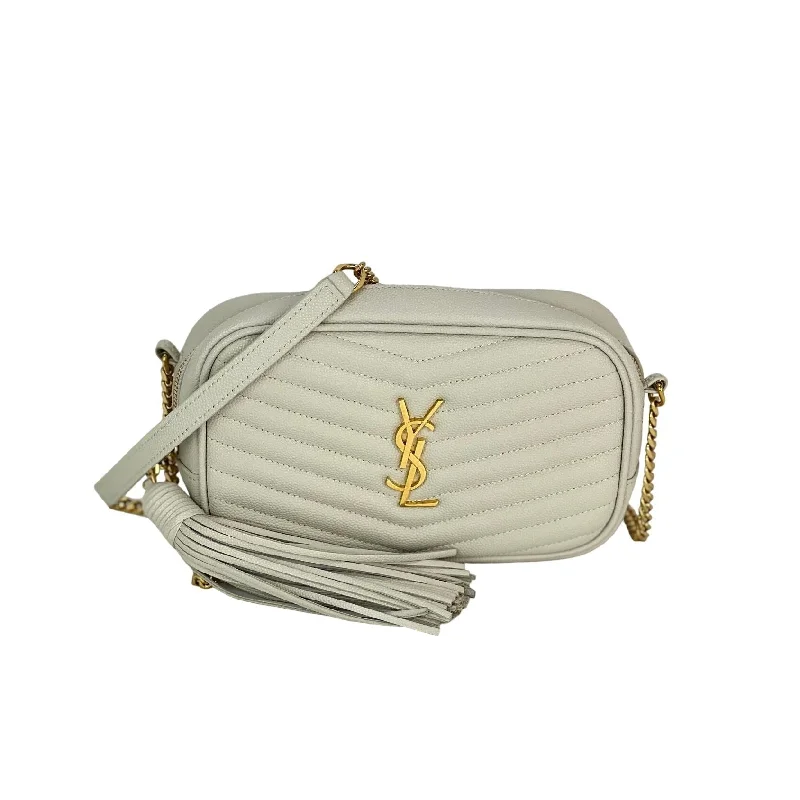 Saint Laurent Mini Lou Camera Grain De Poudre Matelasse White Shoulder Bag