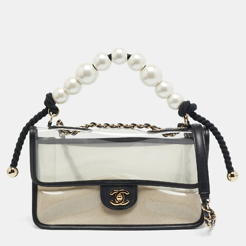 Chanel Transparent/black Pvc And Leather Sand By The Sea Flap Bag