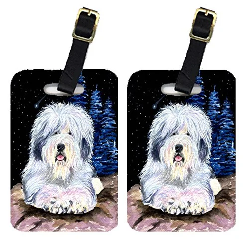 Caroline's Treasures SS8443BT Starry Night Old English Sheepdog Luggage Tags Pair of 2, Large,