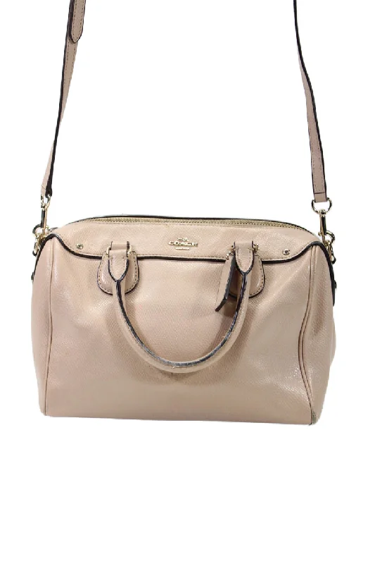 Coach Womens Leather Zip Closure Top Handle Crossbody Bag Beige