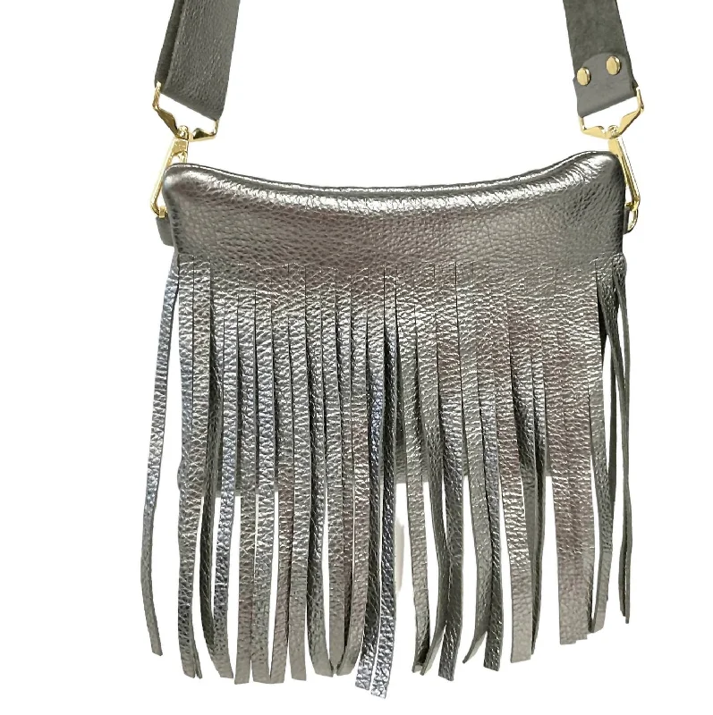 Women's Newport Leather Fringe Crossbody Bag In Gumetal