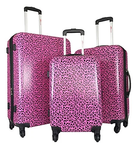 3Pc Luggage Set Hardside Rolling 4Wheel Spinner Carryon Travel Case Poly Pink Cheetah