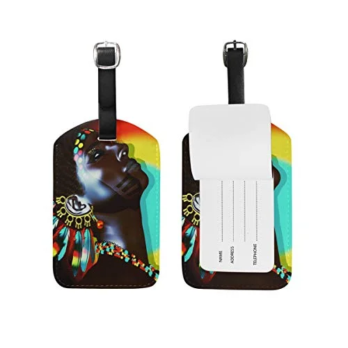 Luggage Tags Beautiful African Woman Wearing Feather Earrings Travel ID Identifier for People