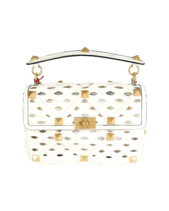 Valentino Ivory Nappa Leather Large Roman Stud Shoulder Bag