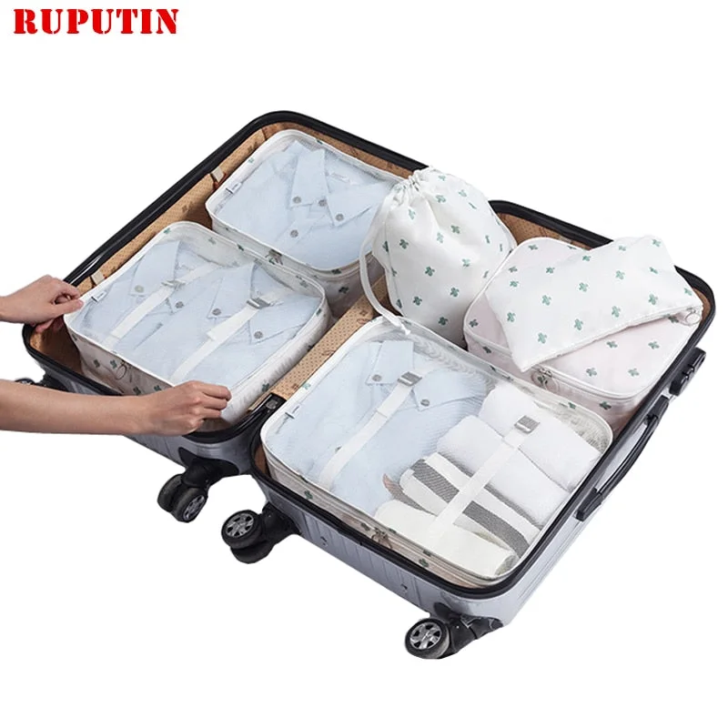 RUPUTIN New 6PCS/Set High Quality Cloth Waterproof Travel Mesh Bag In Bag Luggage Organizer Packing