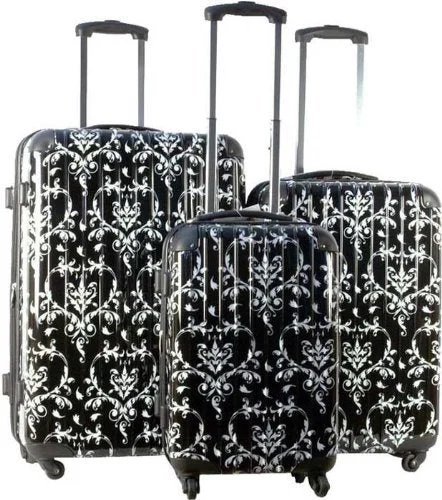 3Pc Luggage Set Hard Rolling 4 Wheels Spinner Upright Travel Lightweight Damask