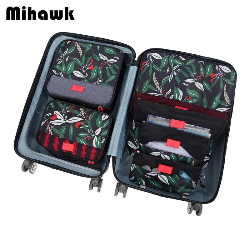 Mihawk 6Pcs/set Packing Cube Travel Bags Portable Large Capacity Clothing Sorting Organizer Luggage