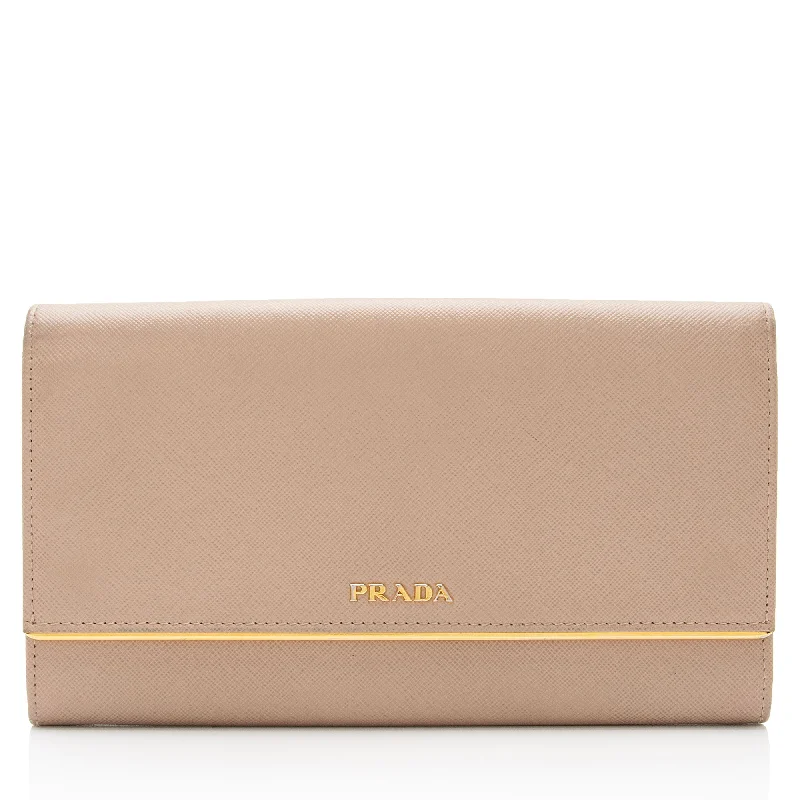 Prada Saffiano Metal Bar Continental Wallet