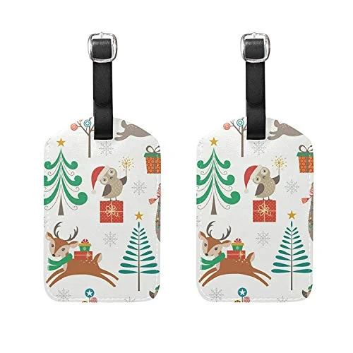 Set of 2 Luggage Tags Cartoon Christmas Owl Suitcase Labels Travel Accessories