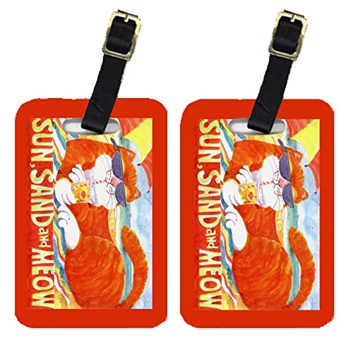 Caroline's Treasures 6050BT Pair of 2 Orange Tabby at the beach Luggage Tags, Large, multicolor