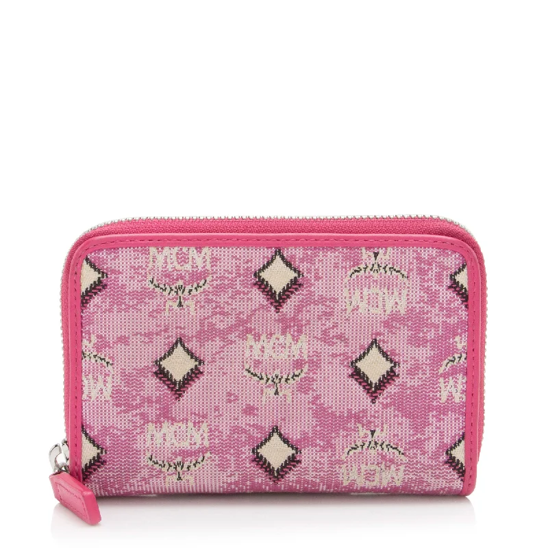 MCM Vintage Monogram Jacquard Zip Around Coin Pouch