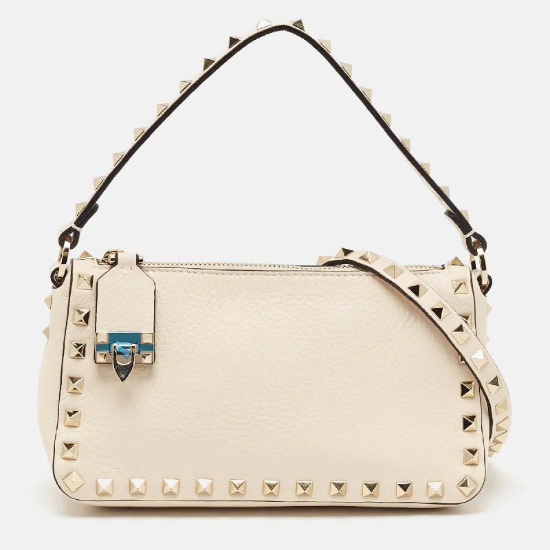 Valentino Light Ivory Leather Small Rockstud Crossbody Bag