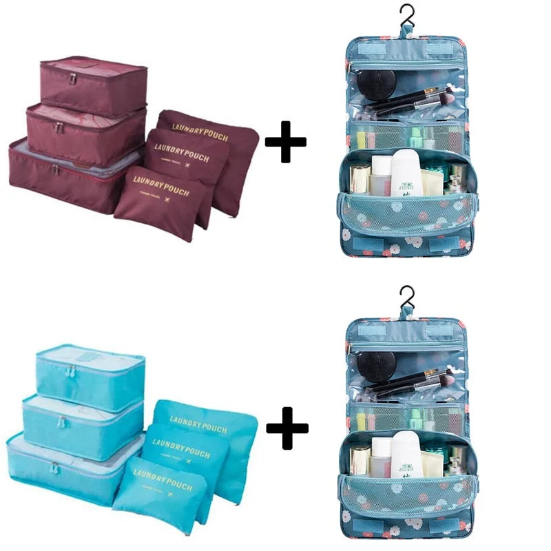 6pcs/set Nylon packing cube large capacity double zipper Waterproof bag Luggage Clothes Tidy