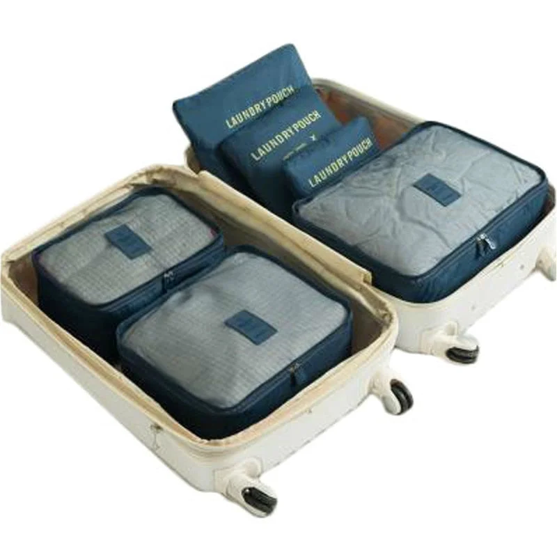 6pcs/set Fashion Double Zipper Waterproof Polyester Packing Cubes Men And Women Luggage Travel Bags