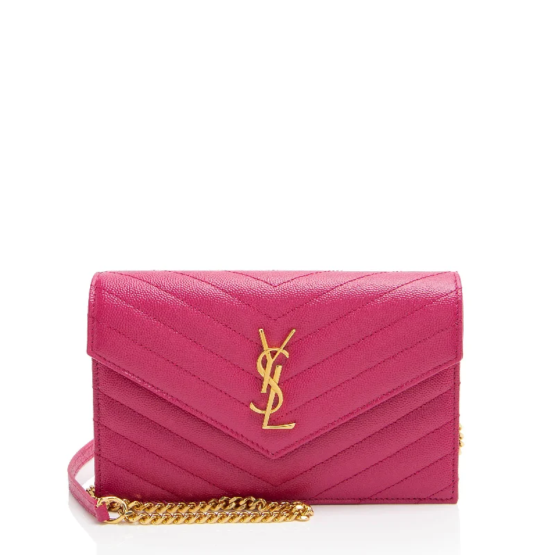 Saint Laurent Matelasse Grain de Poudre Monogram Envelope Chain Wallet