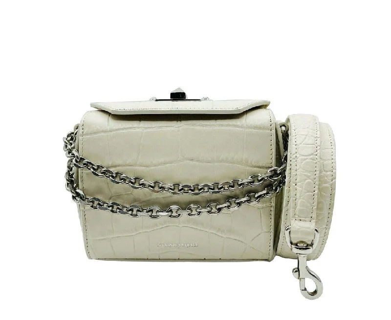 Alexander McQueen Women's ivory Crocodile Embossed Box 16 Crossbody Bag