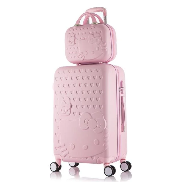 Hello Kitty Luggage bag,Children Women Suitcase set,ABS Cartoon Travel Box,Rolling Trolley Hardcase