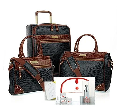 Samantha Brown 12 Piece Classic Croco Luggage 21" Upright, Dowel Bags,Plus Extras~Black