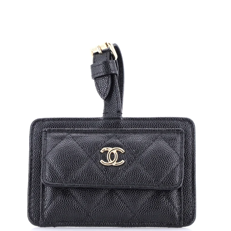 Pocket Luggage Tag Quilted Caviar