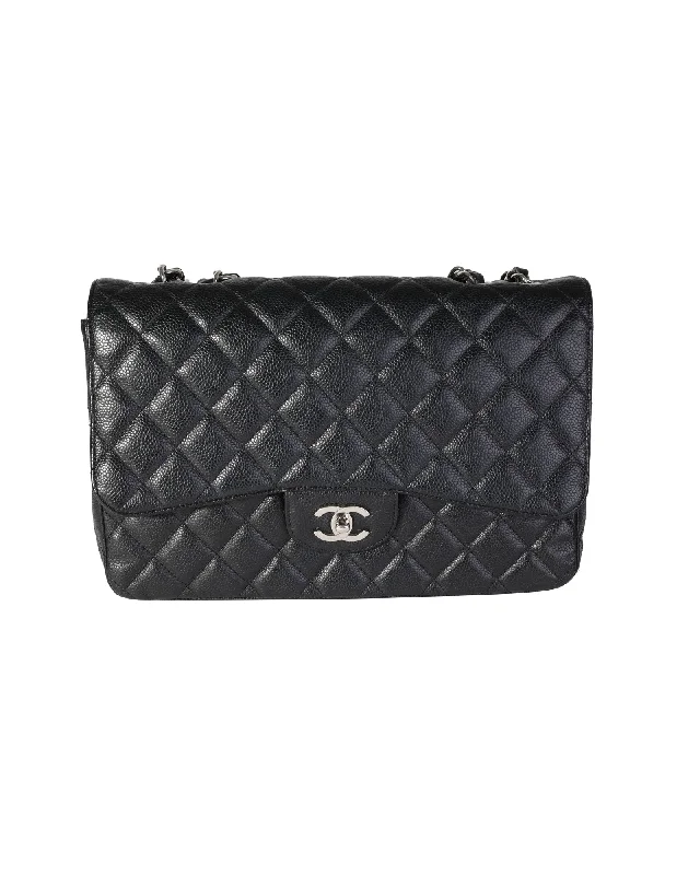 Chanel Black Quilted Caviar Jumbo Classic Single Flap Bag