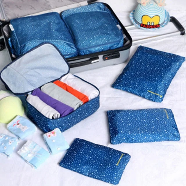 Yesello 6 Pcs/ set High Quality Oxford Mesh Cloth Travel Bag Organizer Luggage Packing Cube