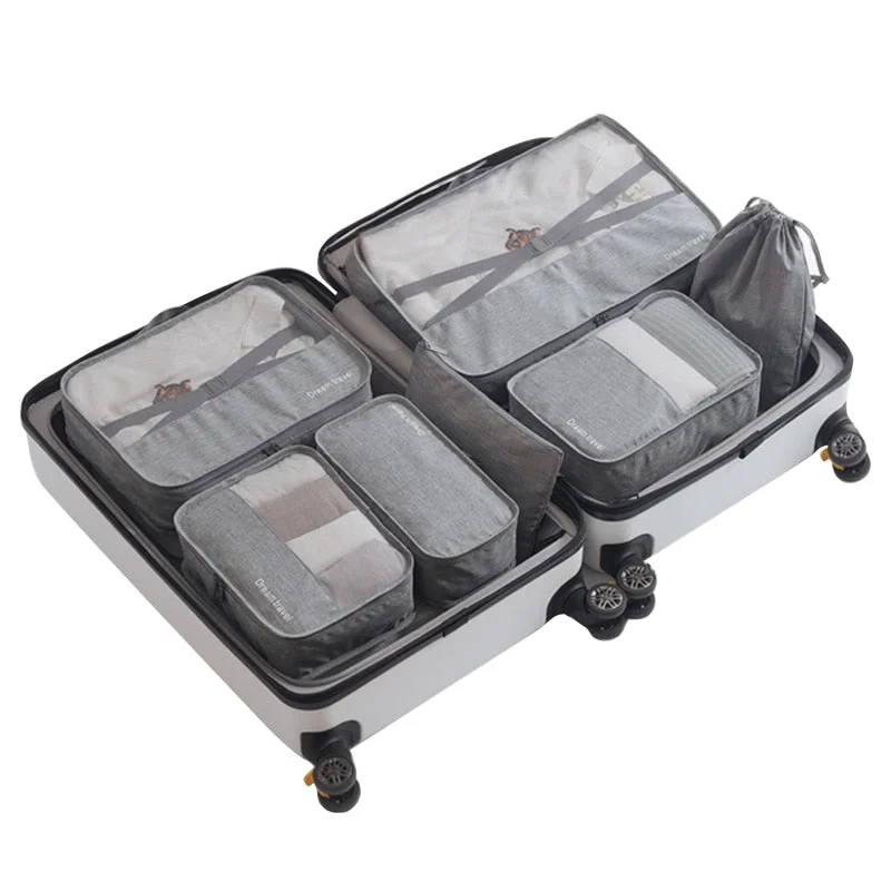 7Pcs/Set Packing Cubes Travel Luggage Organizer Waterproof Compression Large Shoes Suitcase Mesh