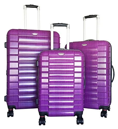 3 Pc Luggage Set Suitcase Hardside Rolling 4 Wheel Spinner Upright Carryon Travel Purple