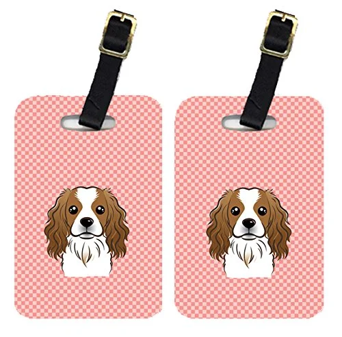 Caroline'S Treasures Bb1224Bt Pair Of Checkerboard Pink Cavalier Spaniel Luggage Tags , Large,