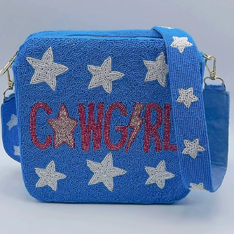 Cowgirl Stars Beaded Box Purse In Blue