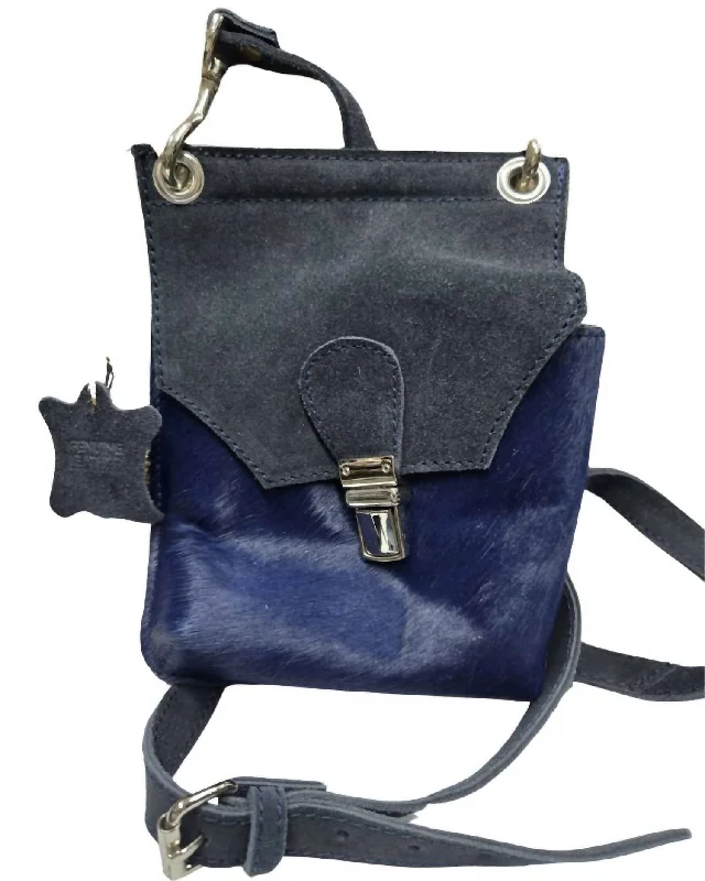 Women's Leather Hair On Cell Phone Crossbody Bag In Navy Blue