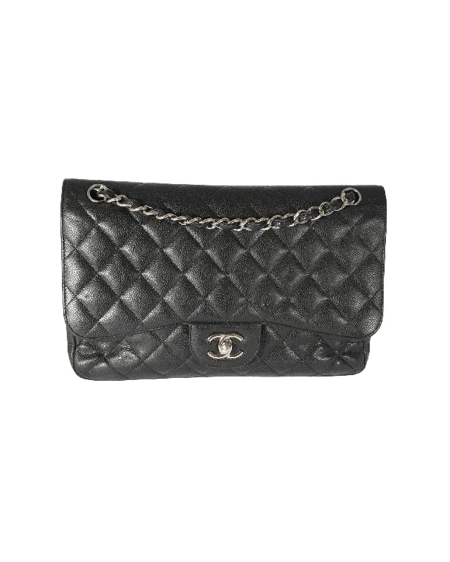 Chanel Black Caviar Leather Jumbo Double Flap Bag