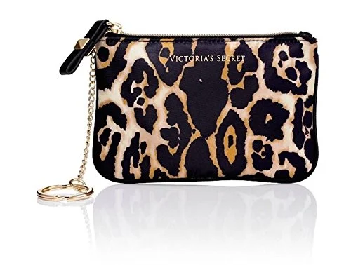 Victoria'S Secret Leopard Mini Coin Purse Cosmetic / Makeup Bag Case Key