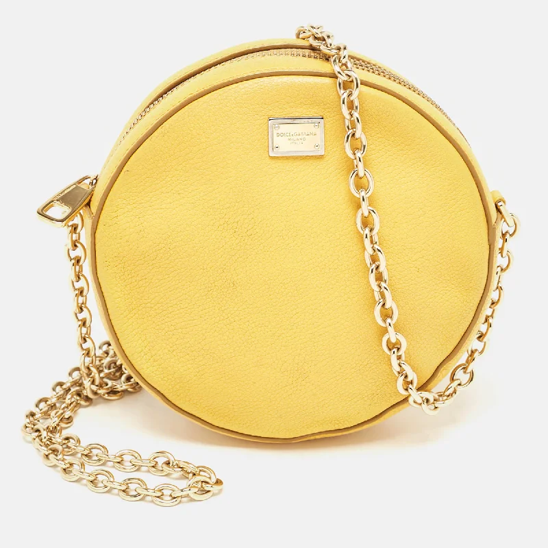 Dolce & Gabbana Yellow Leather Glam Round Crossbody Bag