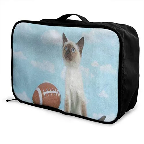 Travel Bags Hipster Cat Kitten Green Grass Football Portable Foldable Fantastic Trolley Handle Luggage Bag